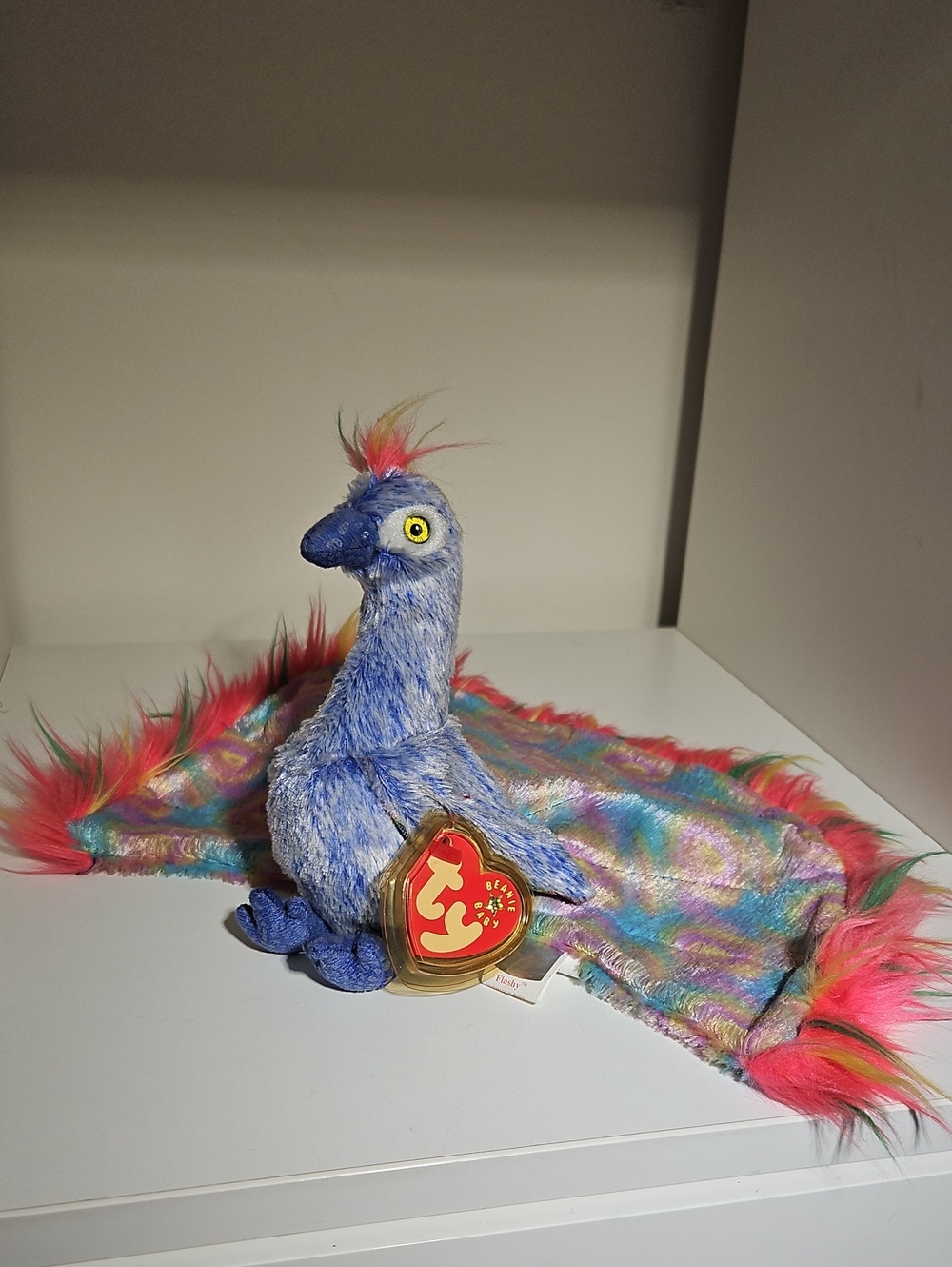 Ty Beanie Babies -Flashy The Peacock-Colorful Fancy Plush Feathers